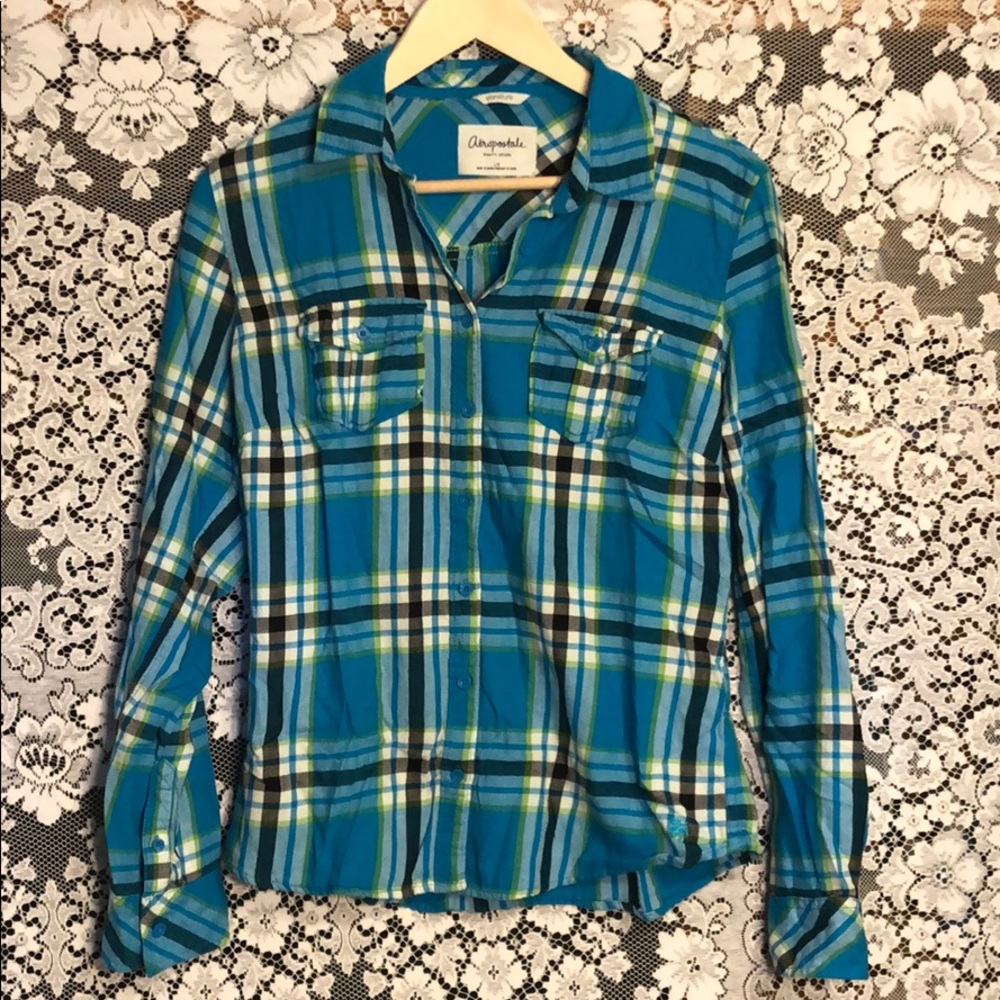 🍓 Aeropostale Light Blue Flannel Shirt